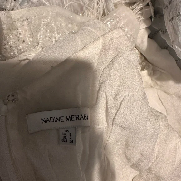 NADINE MERABI White Carrie Feather-Trim Mini Dress - Picture 5 of 5